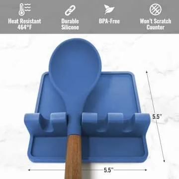 Zulay Kitchen Silicone Utensil Rest with Drip Pad for Multiple Utensils - BPA-Free, Heat-Resistant Spoon Rest & Spoon Holder for Stove Top - Kitchen Utensil Holder for Ladles & Tongs - Turkish Sea