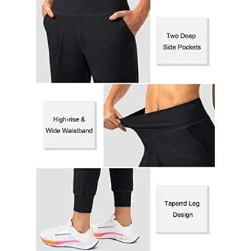 Soothfeel Women's Joggers with Zipper Pockets High Waisted Athletic Workout Yoga Pants Joggers for Women Regular (Black, Small)