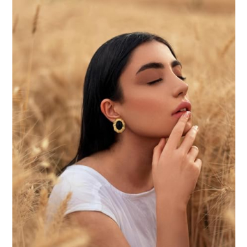 Aprilery Chunky Gold Earrings for Women, Trendy Vintage 14K Gold Plated Black Cubic Zirconia Enamel Stud Statement Earrings Dupes Jewelry for Women Gifts for Her (Black Flower)