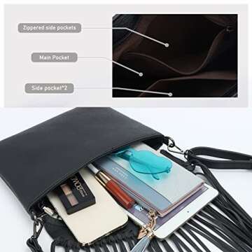 Oweisong Fringe Crossbody Purse for Women Western Cowgirl Purse Leather Tassel Fanny Packs Black Shoulder Handbags