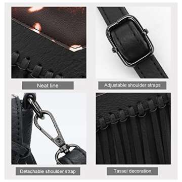 Oweisong Fringe Crossbody Purse for Women Western Cowgirl Purse Leather Tassel Fanny Packs Black Shoulder Handbags