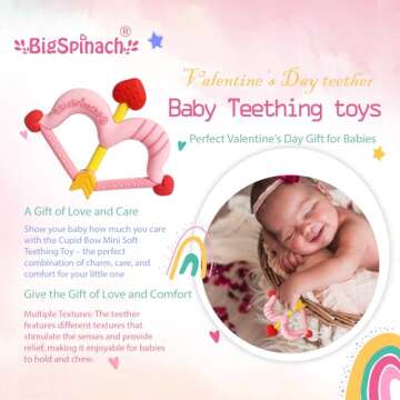 BIGSPINACH Teethers Heart Shape Silicone Baby Teether Toy Easy for Little Hands to Hold,Cupid Bow an...