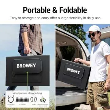BROWEY 120W Portable Solar Panel for Power Station, USB/Type-C/DC Outputs, Foldable with Adjustable Kickstand, IP68 Waterproof, High Efficiency Solar Charging for Camping & Emergency Power Supply