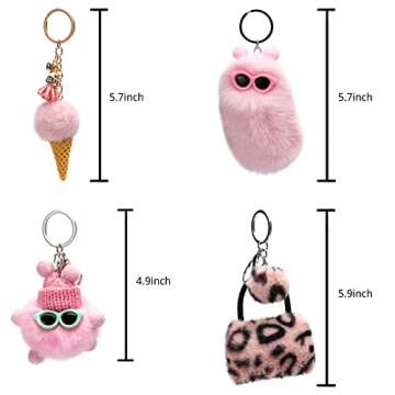 Qiiuuy 4 Pieces Cute Keychain Fluffy Faux Rabbit Fur Kawaii Keyring For Girls Womens Bag Carkeychain