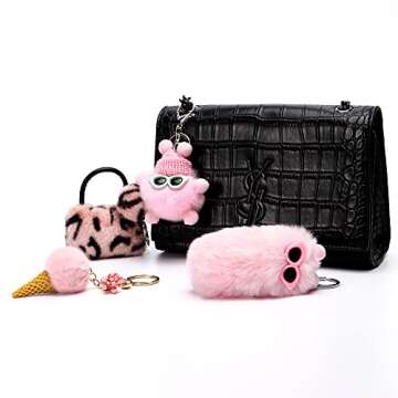 Qiiuuy 4 Pieces Cute Keychain Fluffy Faux Rabbit Fur Kawaii Keyring For Girls Womens Bag Carkeychain