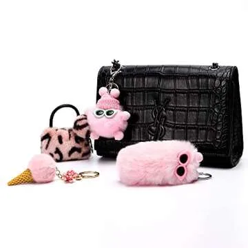 Qiiuuy 4 Pieces Cute Keychain Fluffy Faux Rabbit Fur Kawaii Keyring For Girls Womens Bag Carkeychain