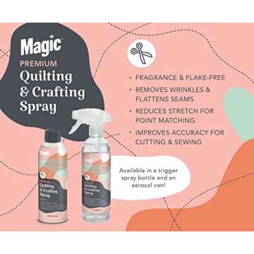 MAGIC Premium Quilting & Crafting Spray Bottle – Fabric Spray for Cutting, Creasing, & Sewing – Best Press Spray Starch for Quilting to Flatten Seams & Wrinkles – Wrinkle Spray (16oz Trigger) 3 Pack