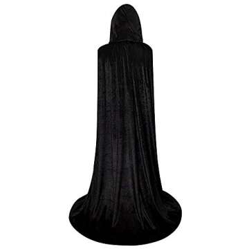 Full Length Hooded Velvet Cloak Halloween Christmas Fancy Cape Costumes Black