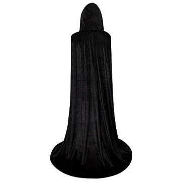 Full Length Hooded Velvet Cloak Halloween Christmas Fancy Cape Costumes Black