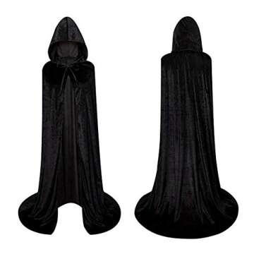 Full Length Hooded Velvet Cloak Halloween Christmas Fancy Cape Costumes Black