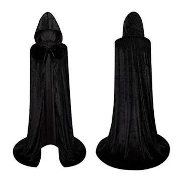Full Length Hooded Velvet Cloak Halloween Christmas Fancy Cape Costumes Black