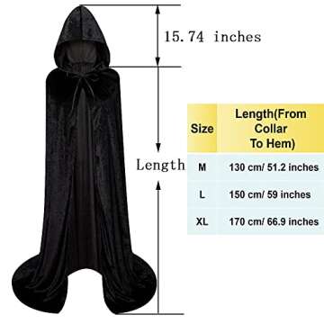 Full Length Hooded Velvet Cloak Halloween Christmas Fancy Cape Costumes Black