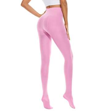 Zando Solid Color Tights for Women Footed Compression Stockings Run Resistant Dance Tights 80 Denier Sheer Tights Control Top Pantyhose Footed Sheer Tights Semi Opaque Panty Hose Z Pink One Size