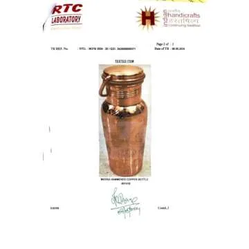 Cop29 Dual Hammered + Hand Engraved Premium Design Pure Copper Mira Glossy Water Bottle with Handle : An Ayurvedic Copper Vessel - 900ml/30oz