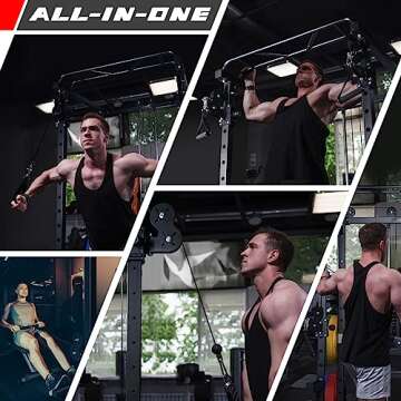 RitFit Squat Rack Power Cage Home Gym Package, Includes 1000LBS Power Rack with Cable Crossover System, Weight Bench, Weight Plate Set with Olympic Barbell (Package 1.6K (Bumper Plate 230LBS))-Black