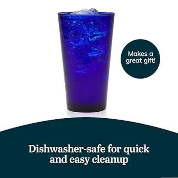 Libbey Cobalt Blue Drinking Glasses, Classic Design Flare Tumbler Glasses Set of 8, Dishwasher Safe Glass Drinking Glasses for Beverages