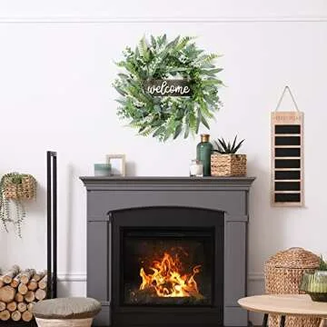 Sggvecsy Green Artificial Eucalyptus Wreath with Welcome Sign 20in Mixed White Berries Spring Summer Wreath for Front Door Wall Window Farmhouse Festival Porch Patio Garden Decor