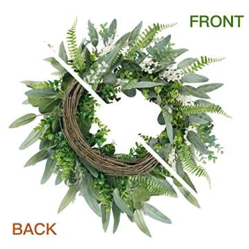 Sggvecsy Green Artificial Eucalyptus Wreath with Welcome Sign 20in Mixed White Berries Spring Summer Wreath for Front Door Wall Window Farmhouse Festival Porch Patio Garden Decor