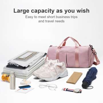 ZGWJ Sports Gym Bag with Wet Pocket & Shoes Compartment, Waterproof Shoulder Weekender Bag for Women and Men Swim Sports Travel Gym Bag Lightweight and easy Carry on Pink