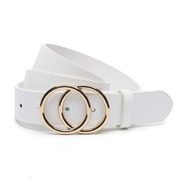 Earnda Women's Leather Belt Fashion Soft Faux Leather Waist Belts For Jeans Dress White Large