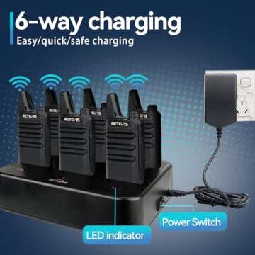 Retevis RT22 Walkie Talkies Rechargeable Hands Free 2 Way Radios Two-Way Radio(6 Pack) with 6 Way Mu...