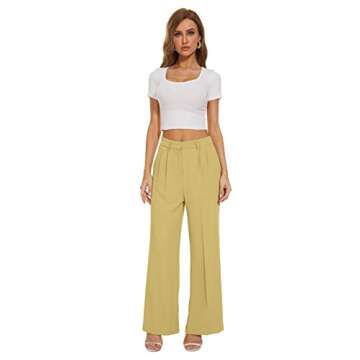 FUNYYZO Women's Wide Leg Pants High Elastic Waisted in The Back Business Work Trousers Long Straight...