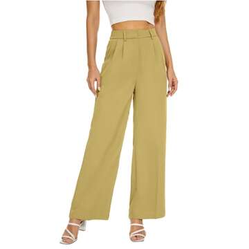 FUNYYZO Women's Wide Leg Pants High Elastic Waisted in The Back Business Work Trousers Long Straight Suit Pants