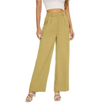 FUNYYZO Women's Wide Leg Pants High Elastic Waisted in The Back Business Work Trousers Long Straight Suit Pants
