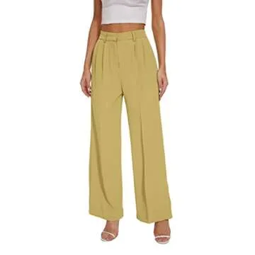 FUNYYZO Women's Wide Leg Pants High Elastic Waisted in The Back Business Work Trousers Long Straight Suit Pants