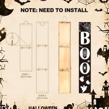 Vanleonet Halloween Porch Sign Boo Sign for Front Porch,Wooden Vertical Welcome Sign for Front Door Yard Standing Signs, Halloween Farmhouse Outdoor Indoor Welcome Sign Wall Decor, 47.2"H