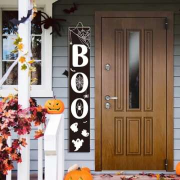 Vanleonet Halloween Porch Sign Boo Sign for Front Porch,Wooden Vertical Welcome Sign for Front Door Yard Standing Signs, Halloween Farmhouse Outdoor Indoor Welcome Sign Wall Decor, 47.2"H