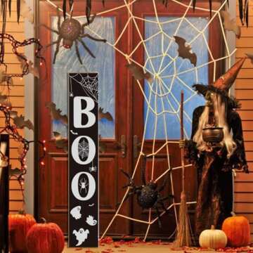 Vanleonet Halloween Porch Sign Boo Sign for Front Porch,Wooden Vertical Welcome Sign for Front Door Yard Standing Signs, Halloween Farmhouse Outdoor Indoor Welcome Sign Wall Decor, 47.2"H