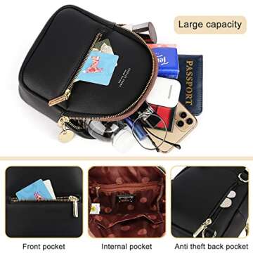 Aeeque Women Mini Backpack Purse, Casual Leather Crossbody Phone Bag Small Back Pack Ladies Tiny Shoulder Bags, Black