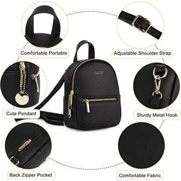 Aeeque Women Mini Backpack Purse, Casual Leather Crossbody Phone Bag Small Back Pack Ladies Tiny Shoulder Bags, Black