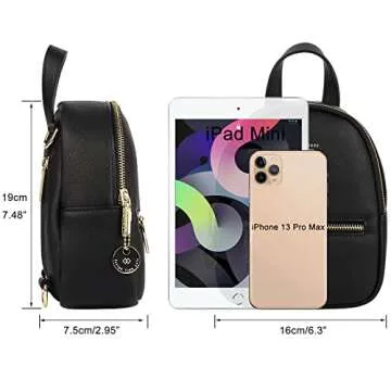 Aeeque Women Mini Backpack Purse, Casual Leather Crossbody Phone Bag Small Back Pack Ladies Tiny Shoulder Bags, Black