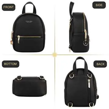 Aeeque Women Mini Backpack Purse, Casual Leather Crossbody Phone Bag Small Back Pack Ladies Tiny Shoulder Bags, Black