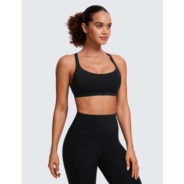 CRZ YOGA Strappy Sports Bras for Women - Criss Cross Back Wireless Padded Yoga Workout Cami Top Blac...