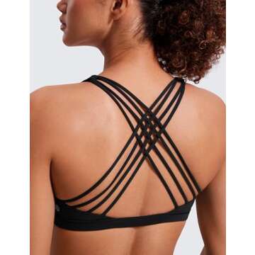 CRZ YOGA Strappy Sports Bras for Women - Criss Cross Back Wireless Padded Yoga Workout Cami Top Black X-Small