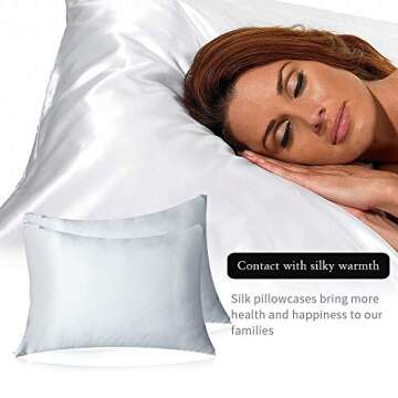 HISEN HOME 100% Silk Pillowcase for Hair and Skin, 100% Mulberry Silk Pillow Cases Both Side 19 Momme Pillow Protectors Bed Pillowcase with Hidden Zipper, Standard Size Pillow Cases - White