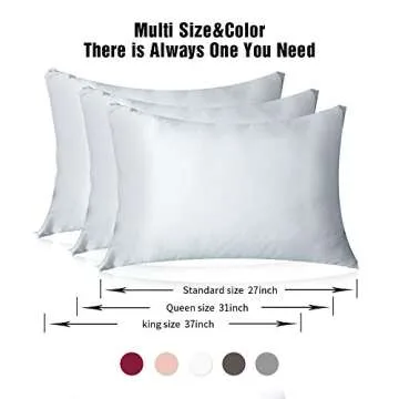 HISEN HOME 100% Silk Pillowcase for Hair and Skin, 100% Mulberry Silk Pillow Cases Both Side 19 Momme Pillow Protectors Bed Pillowcase with Hidden Zipper, Standard Size Pillow Cases - White