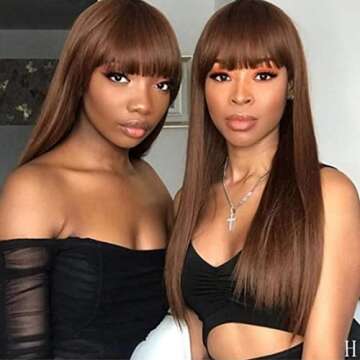 Beauty Forever Color Wig #4 Chocolate Brown Straight Human Hair Wigs with Bangs,Affordable Layer Cut...