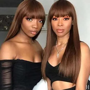 Beauty Forever Color Wig #4 Chocolate Brown Straight Human Hair Wigs with Bangs,Affordable Layer Cut...