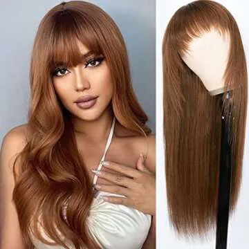 Beauty Forever Color Wig #4 Chocolate Brown Straight Human Hair Wigs with Bangs,Affordable Layer Cut Straight Glueless Dark Brown Full Machine Made None Lace Wig With Bangs 150% Density 20inch