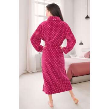 Alexander Del Rossa Womens Robes Long Plush, Robes for Women Bathrobe, Plus Size Robe Vibrant Magenta Polka Dot Medium (A0117R79MD)