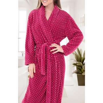Alexander Del Rossa Womens Robes Long Plush, Robes for Women Bathrobe, Plus Size Robe Vibrant Magenta Polka Dot Medium (A0117R79MD)