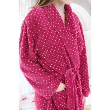 Alexander Del Rossa Womens Robes Long Plush, Robes for Women Bathrobe, Plus Size Robe Vibrant Magenta Polka Dot Medium (A0117R79MD)