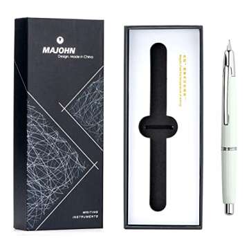 Majohn A2 Press Fountain Pen Extra Fine Nib with Box, Retractable White Resin Ink Pen with Converter...