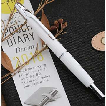 Majohn A2 Press Fountain Pen Extra Fine Nib with Box, Retractable White Resin Ink Pen with Converter Writing Pen Set (Silver Clip Version)