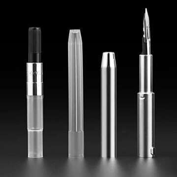 Majohn A2 Press Fountain Pen Extra Fine Nib with Box, Retractable White Resin Ink Pen with Converter Writing Pen Set (Silver Clip Version)