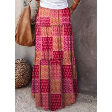 Happy Sailed Womens Retro Boho Printed High Waist Elastic Waist A Line Flowy Long Maxi Beach Skirts ...